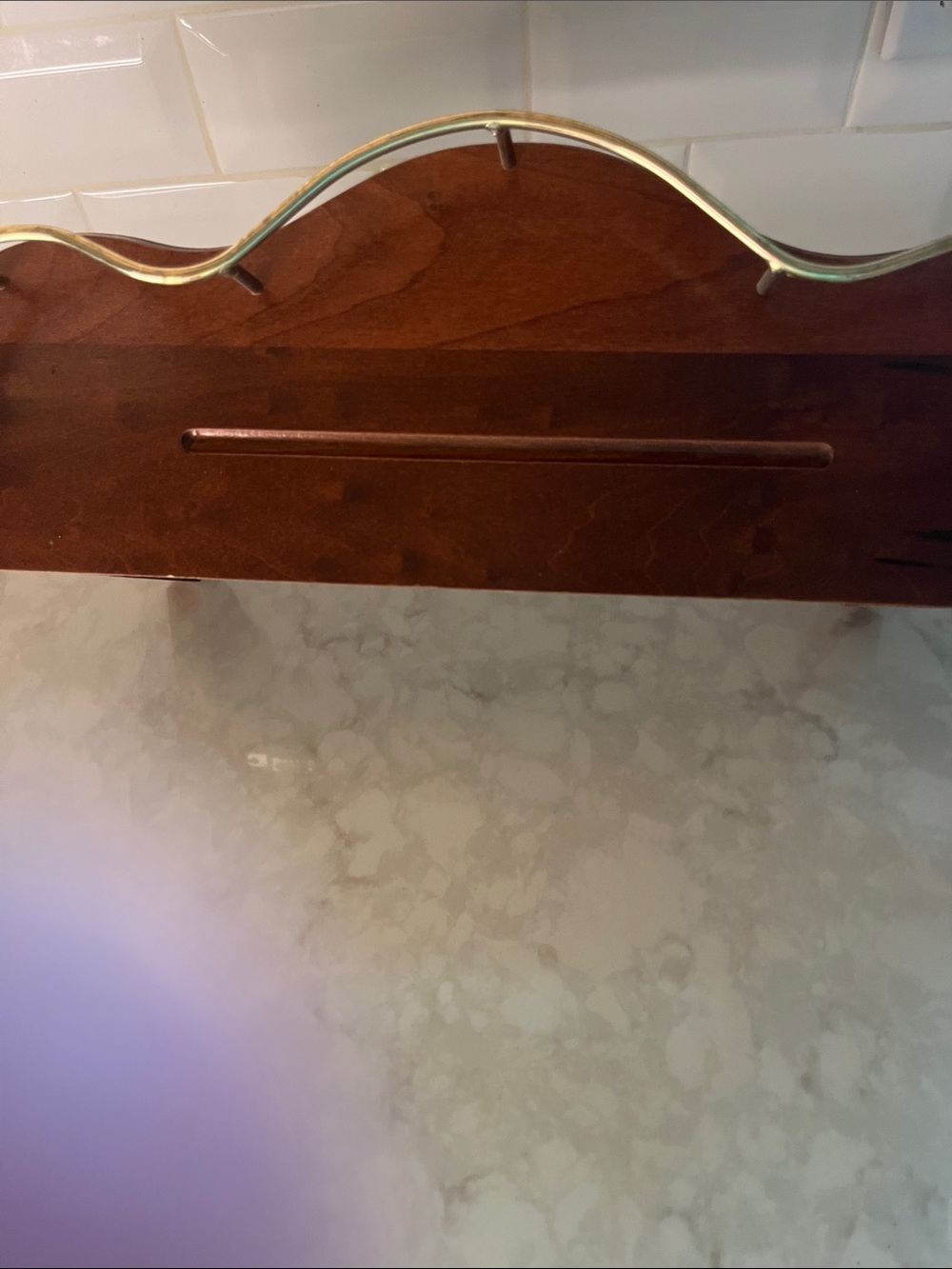 Vintage Home Interiors Brown brass Wood Shelf w/ plate groove ready to hang - Picture 7 of 8